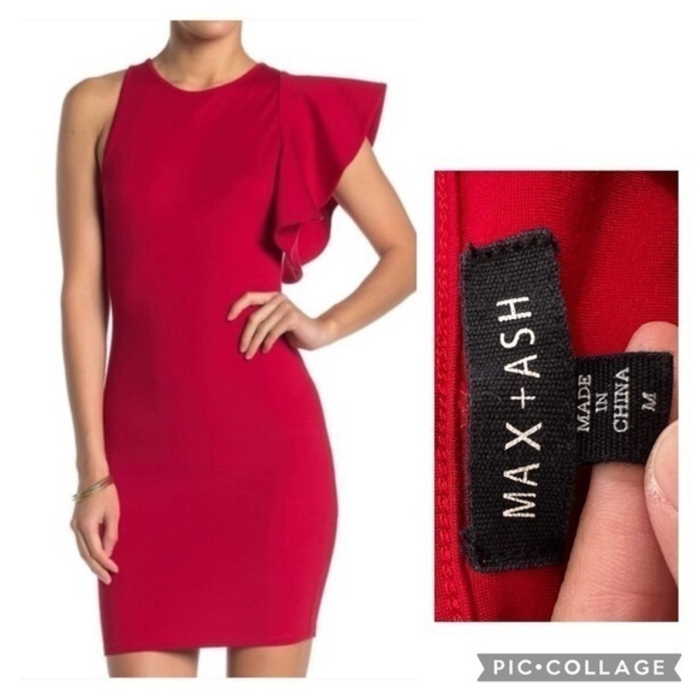 Max+Ash Flutter Sleeve Red BodyCon mini Dress size M